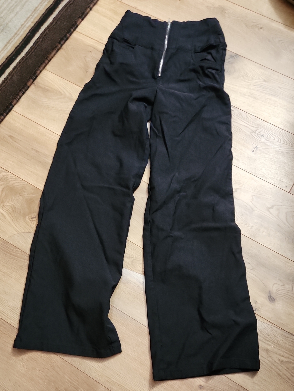 Like an angel Black High-Waist Wide Leg Pants with Front Zip